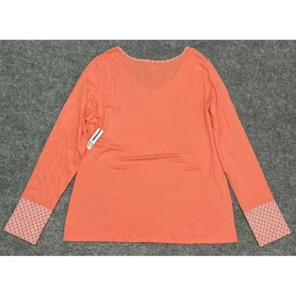 New Directions Intimates Pajama Top Womens XL Orange Geometric Long Sleeve New - Picture 5 of 9